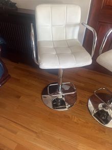 Pair of cream leather and stainless steel stool