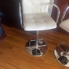 Pair of cream leather and stainless steel stool