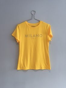 Pre Owned Bright Yellow "Milano Italy" Diamante Graphic Tee