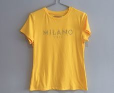 Pre Owned Bright Yellow "Milano Italy" Diamante Graphic Tee
