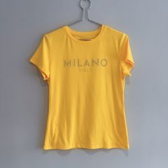 Pre Owned Bright Yellow "Milano Italy" Diamante Graphic Tee
