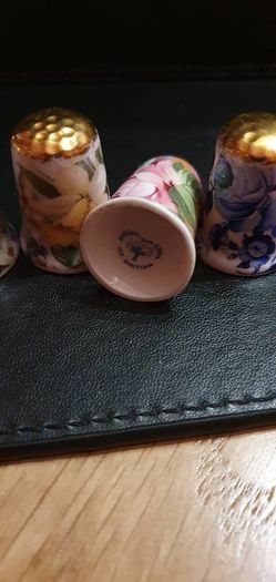 Collection of Bone China Flower Gold Top Thimbles
