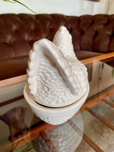 Vintage Mid Sized Cream Ceramic Hen on Nest Egg Keeper Storage Jar