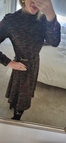 VINTAGE Nikki Stevens high neck knit dress with gold chain belt Sz 16
