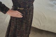 VINTAGE Nikki Stevens high neck knit dress with gold chain belt Sz 16