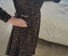 VINTAGE Nikki Stevens high neck knit dress with gold chain belt Sz 16