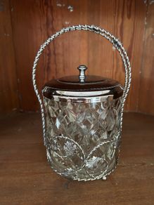 Vintage Heavy Cut Glass Ice Bucket / Biscuit Barrel