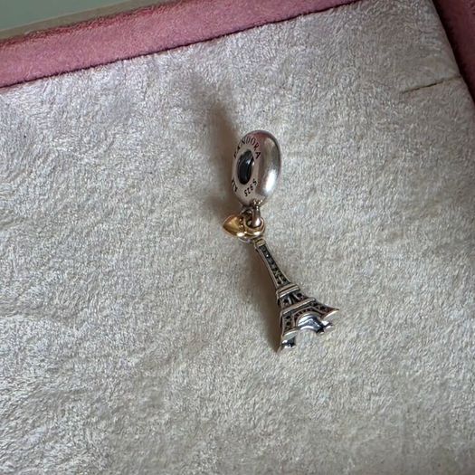 Pandora charm Eiffel Tower with gold heart very good condition hallmarked