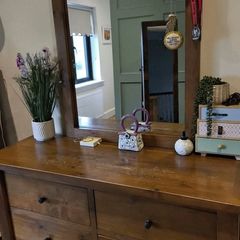 PRICE DROP. Full Bedroom Suite.  Solid Wood Dark Pine (priced to sell)