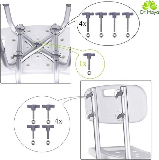Shower Chair Seat with Back (Adjustable) - Anti-Slip Bench Bathtub Stool for Elderly or Seniors (Bathroom Safety) - with Free Suction Assist Grab Bar (FREE SHIPPING)