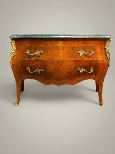 Louis XV Style Bombe Chest of Drawers with Green Marble Top