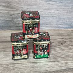 oriental asian vintage X3 empty tea tin set container collectables