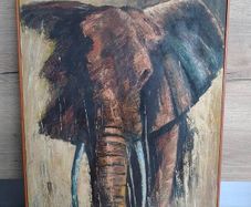 Signed original Large Vintage Impasto Elephant Painting