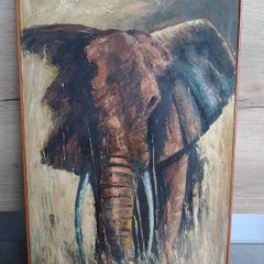Signed original Large Vintage Impasto Elephant Painting