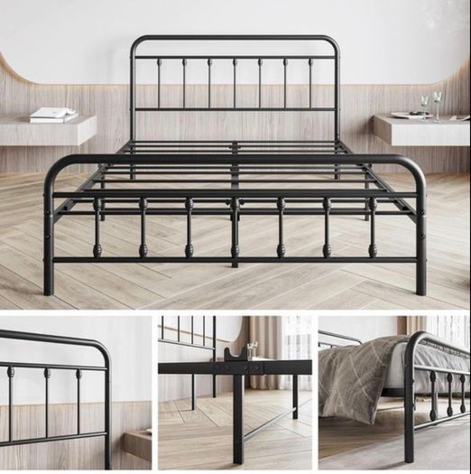 King Size Bed Frame with Headboard and Footboard/Under Bed Storage, Metal Bed Frames King Size Mattress Base No Box Spring Needed, Enhanced Support Noise Free, Black
