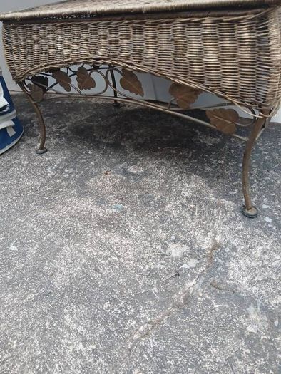 Vintage Coffee Table, Wicker with Metal Leaf Finish