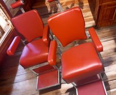 Vintage barber chairs, 1950s, leather redone, Bray