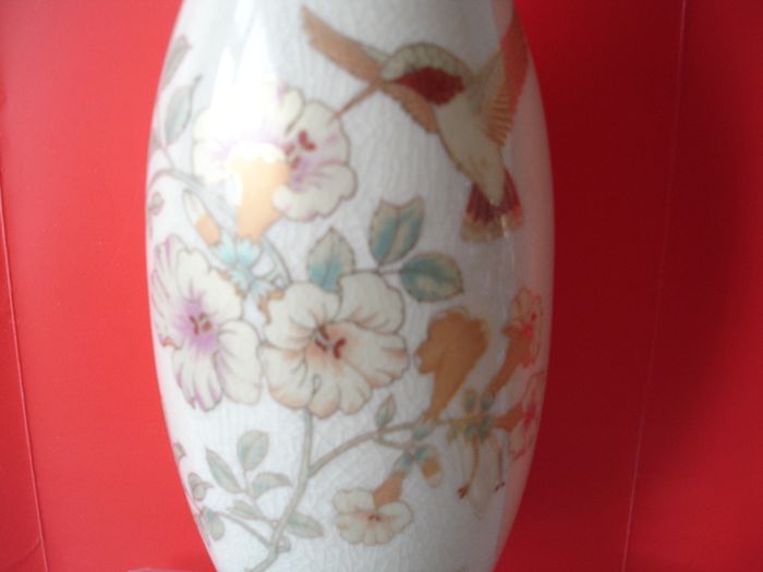 Crackle Glaze Vase   Humming Bird Sucking Nectar  11inches