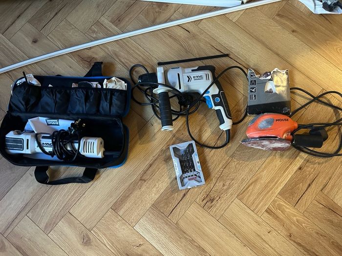 DIY kit; Sander, Multitool and Drill with bits