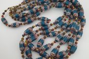 Antique Venetian Style Deep Teal Blue Glass Beads Necklace