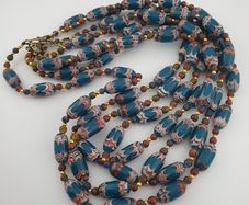 Antique Venetian Style Deep Teal Blue Glass Beads Necklace