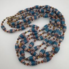 Antique Venetian Style Deep Teal Blue Glass Beads Necklace