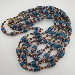 Antique Venetian Style Deep Teal Blue Glass Beads Necklace