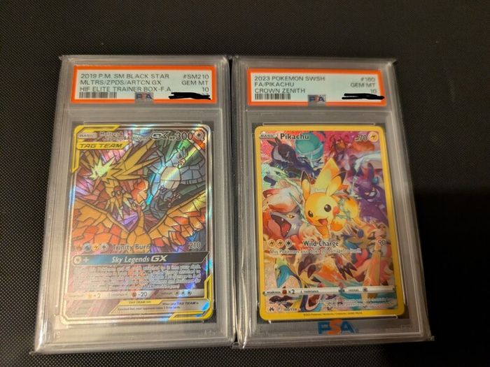 Pokemon PSA 10 Moltres Zapdos Articuno GX & Pikachu Crown Zenith