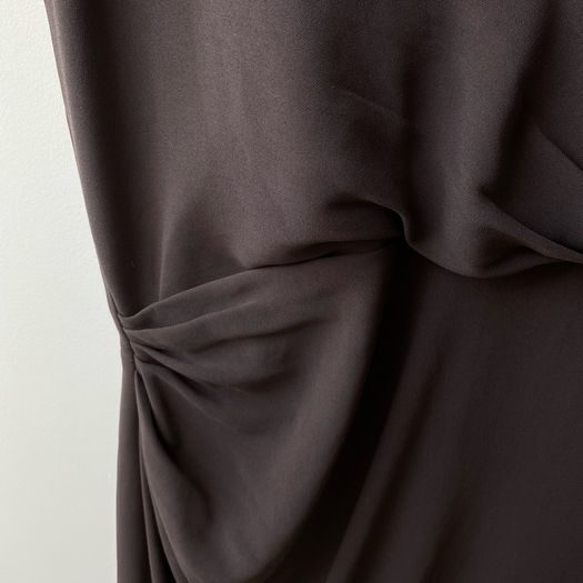 L.K. Bennett Silk Taupe Ruched Sleeveless Midi Dress Flattering Occasion Dress