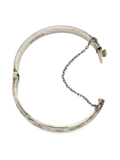 Vintage 925 Sterling Silver Childs Engraved Bangle, Birmingham 1972