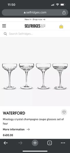 3 Waterford Crystal Champagne Glasses