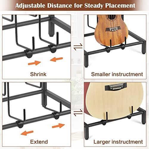 Guitar Stand 4-Tier for for Multiple Guitars Floor Adjustable Rack for Acoustic, Electric Guitar & Bass with Shelf
