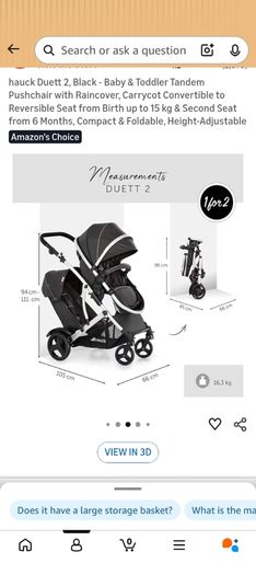 hauck Duett 2, Black - Baby & Toddler Tandem Pushchair double buggy