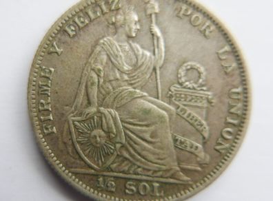 1935 PERU South America 1/2 Half SOL Antique Original Silver Peruvian Coin
