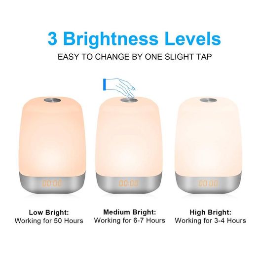 Wake Up Light, Sunvook Alarm Clock Colored Sunrise Simulation LED Digital Alarm Clock Touch Control Dimmable Bedside Lamp with 5 Natural Sounds Rechargeable, 3 Brightness Levels, 256 Color RGB Mode