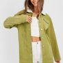 Teddy Detail Longline Cord Jacket in olive Image 3