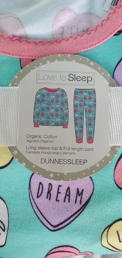 BNWT -  Age 12 - A Pair of Organic Cotton PJ's - Love Hearts Theme - Long Sleeve plus Cuff Pants - E