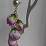 Cottagecore - Pink & White Rose Bud Round Pearl Stud Cascading Tassedl Earrings Image 4