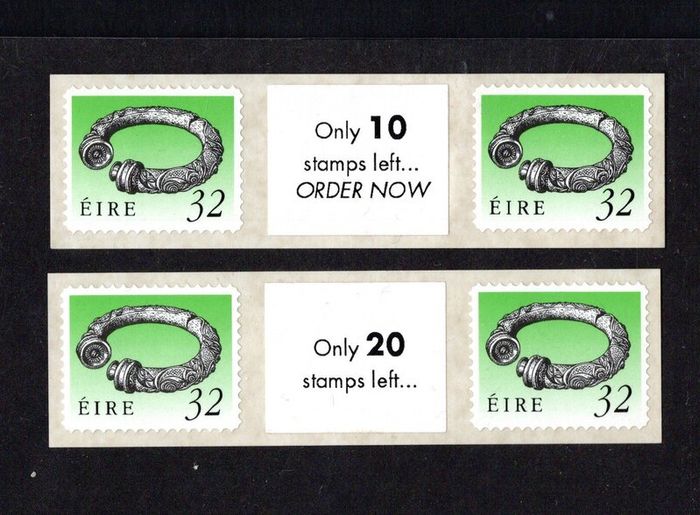 1992-6 Ireland 32p Broighter Collar Self-adhesive definitive (remainder labels) with Only 20 stamps left and Only 10 stampd left ... Order Now Mint Never Hinged (MNH)