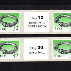 1992-6 Ireland 32p Broighter Collar Self-adhesive definitive (remainder labels) with Only 20 stamps left and Only 10 stampd left ... Order Now Mint Never Hinged (MNH)