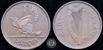 [#445] - Ireland 1940 | Irish 1d | Irish One Penny | Hen and Chicks | KM.11