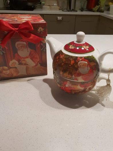 Christmas Theme -Pattern Summer River Tea for 1 Set - Teapot and matching cup.- Brand New -Boxed