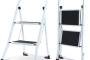 2 Step Ladder Folding Ladder, Portable With Anti-Slip Mat &amp; Comfortable Soft Handgrip, Heavy Duty Steel - Easy to Store Ladders, 150KG Max Capacity (2 white) (SVSL04V1)