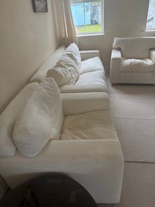 3 seater couch and 2 armchairs in cream