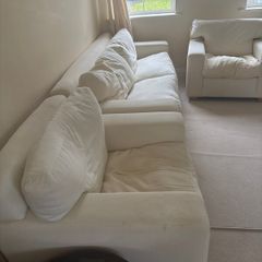 3 seater couch and 2 armchairs in cream