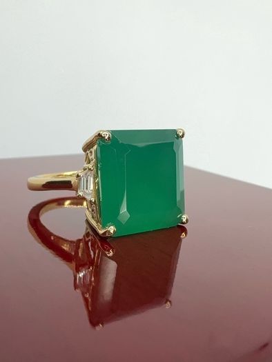 Gold plated Verde Onyx & White Zircon Ring 14K Gold Plated