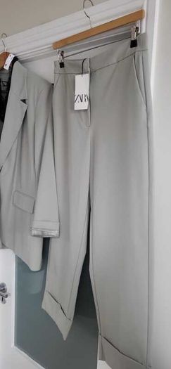 ZARA Pistachio Green Blazer + Ankle Length Wide Leg Pants Sz L - Fit 12-14UK - Bnwt Rrp 99