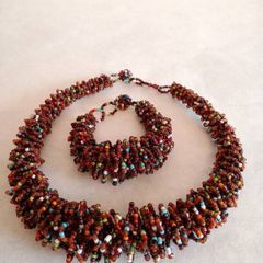 Hand Made Tribal Glass Bead Necklace & Bracelet