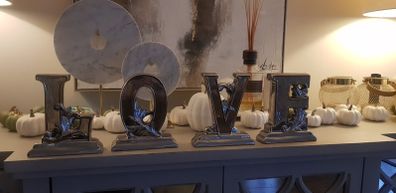 L O V E silver ornaments