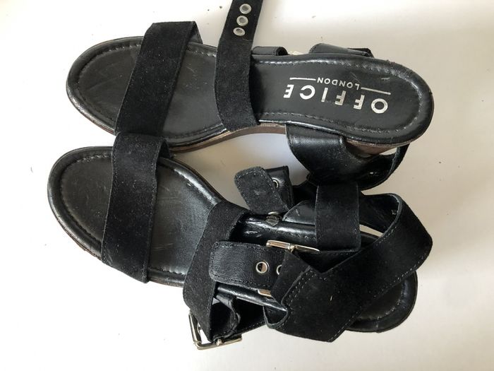 OFFICE London black suede wedge sandals size 6